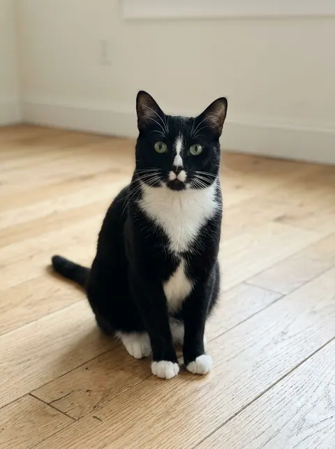 Input photo: a tuxedo cat